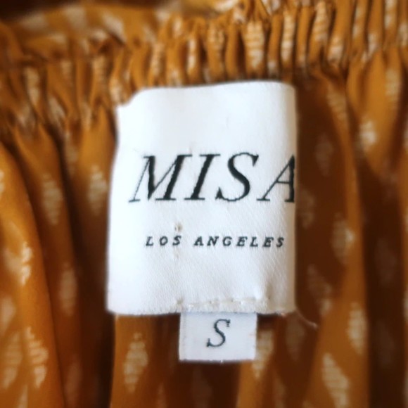 MISA Halter Midi Dress Asya Pom Pom Trim Marigold Block Print Size Small - Picture 5 of 7